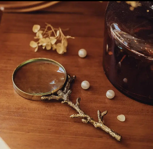 Hand Held Maginfying Glass in distressed Gold